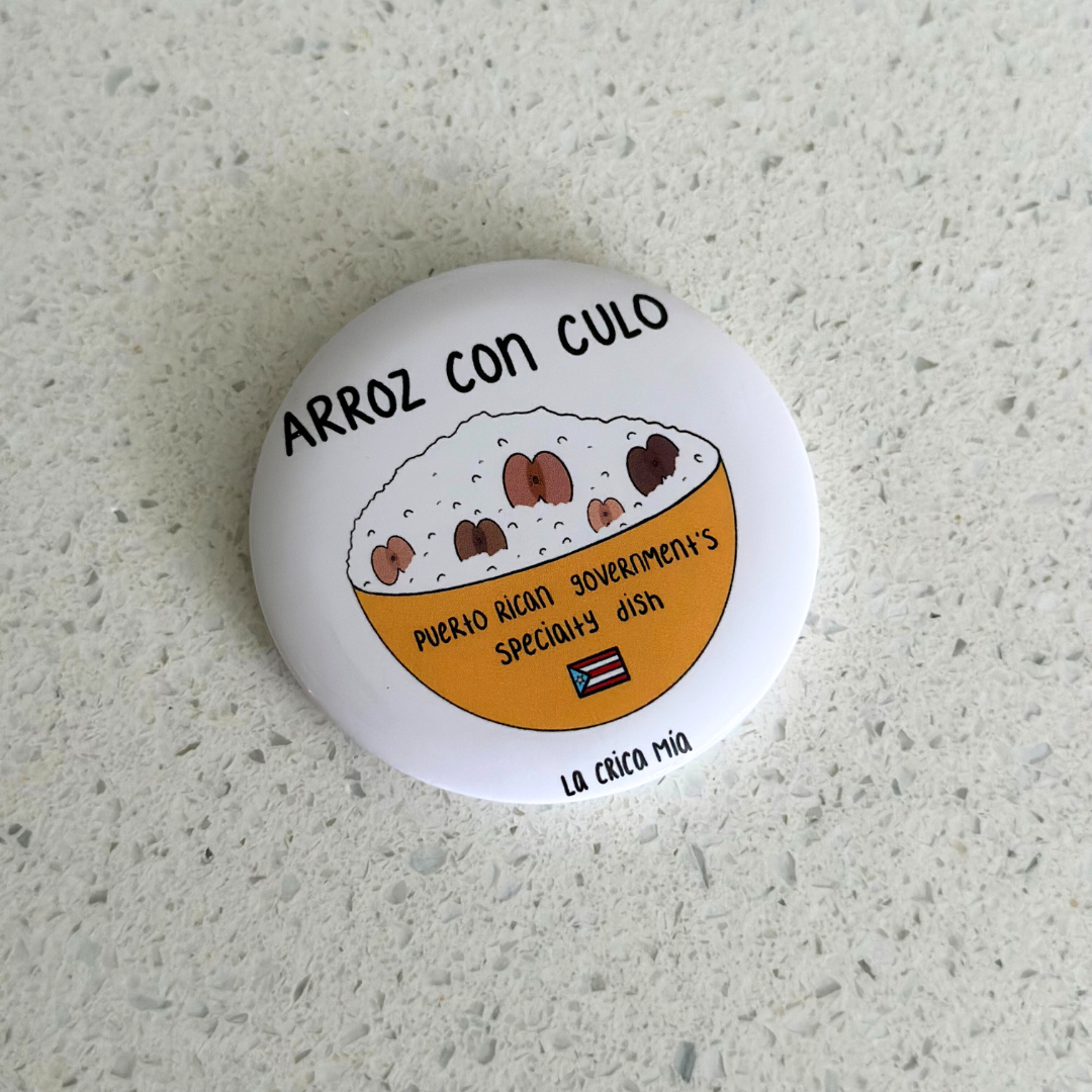 Abridor de botella con magneto con el diseño de "arroz con culo" por La Crica Mía